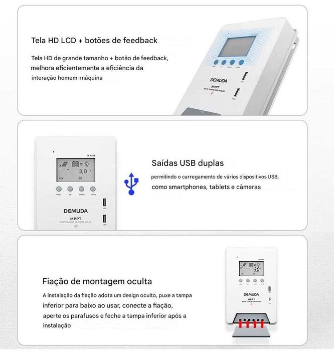 DEMUDA  MPPT Carregador De Bateria, 12V, 24V, 48 40A,60A