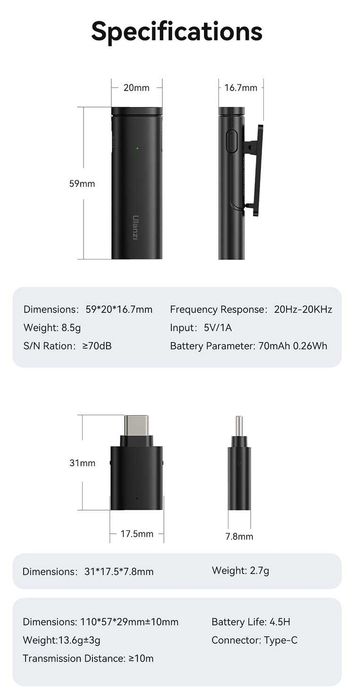 Mikrofon krawatowy Ulanzi WM 10 złącze Typu C