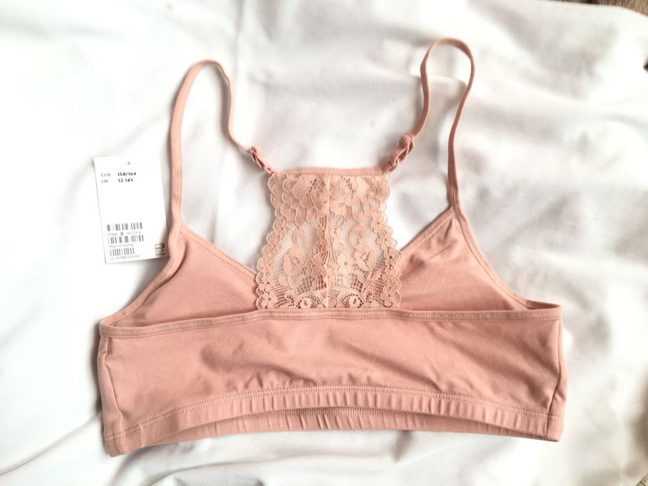 H&M , 158 cm, top, biustonosz,stanik, braletka bez fiszbin, nude róż