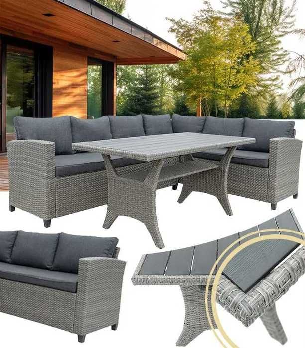 Zestaw Mebli Ogrodowych Grafitowy TECHNORATTAN Trwały Poduszki Stół