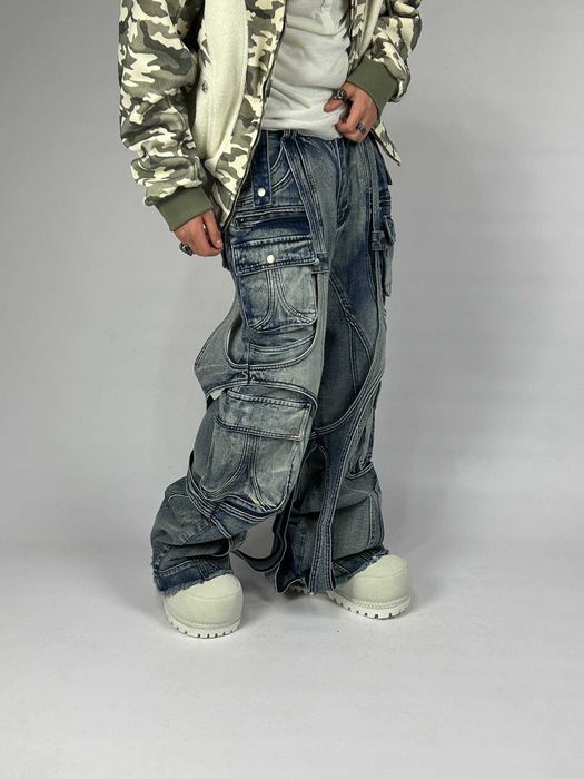 Джинси cargo jeans baggy faded archive opium широкі карго сині джынсы