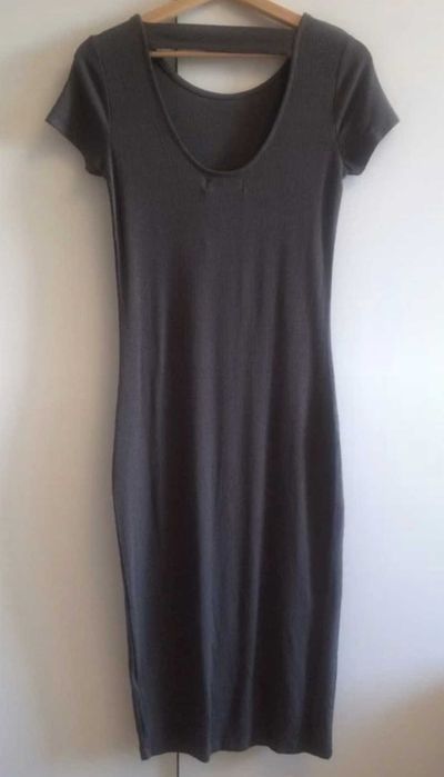 Even&Odd sukienka midi dzianinowa prążkowana szara M 38 tos bodycon