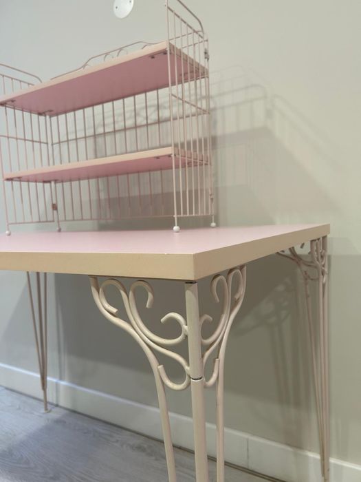 Conjunto Escrivaninha + Estante + Cadeira Rosa