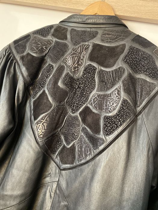 Płaszcz ze skóry naturalnej vintage czarny dlugi plaszcz gothik 40