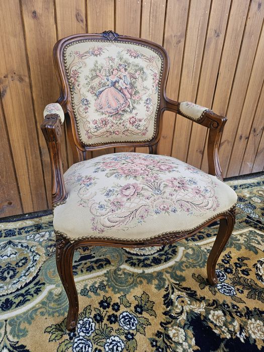 Fotel Ludwik gobelin scenka rodzajową Francja #1041  Stylowy Węgrów