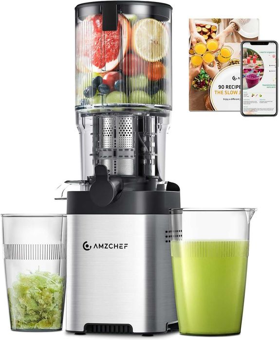 AMZCHEF Ekstraktor do soków, szerokie otwory zasilające