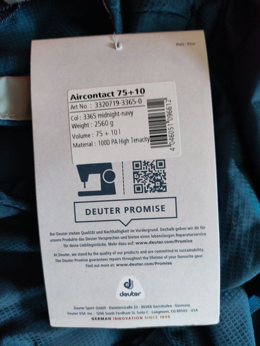 *Рюкзак Deuter Aircontact,*75+10, Midnight/Navy*