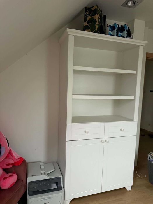 Meblik regał z szafką i szufladami biały 200x100x41 stan bardzo dobry