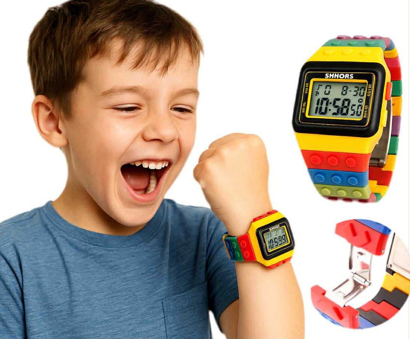 LEGOcyfrowy zegarek dziecięcy kolorowy klocki lego kwarcowy alarm data