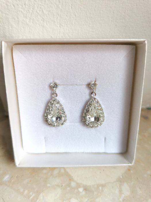 Ślubne kolczyki migdał/krople kryształ + cyrkonie