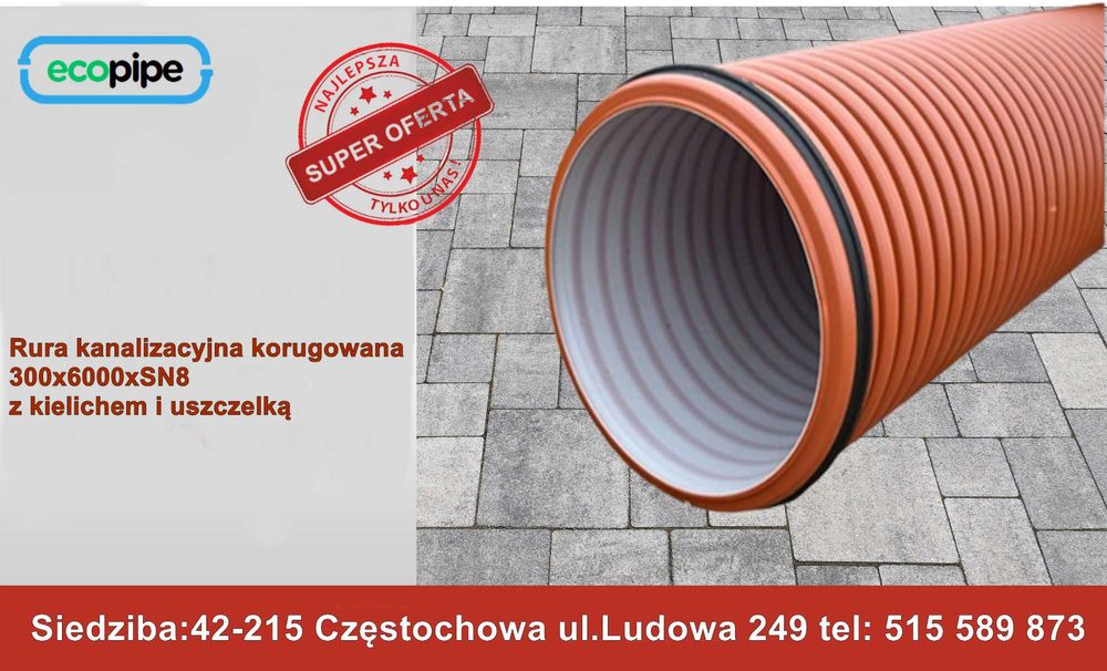 Rura kanalizacyjna fi300 przepustowa karbowana mostkowa dwuścienna