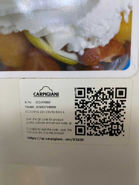 Máquina de chantilly Carpigiani 2 litros