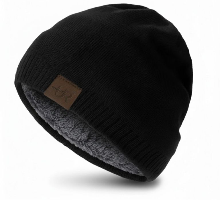 Męska zimowa snowboard ocieplana czapka polar czarna standard uni nowa