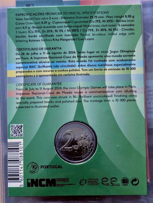 Moeda BNC comemorativa 2€ Portugal 2024