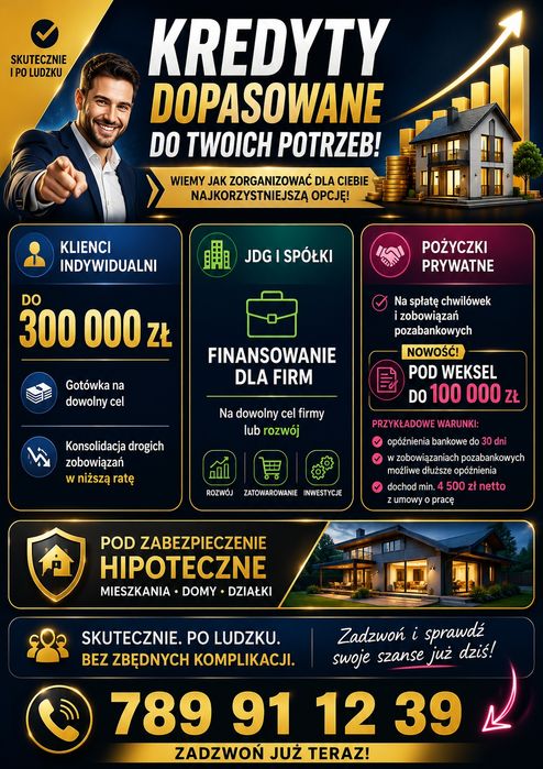Kredyty, Konsolidacje, Pożyczki Prywatne - Niższe Raty i Realna Pomoc bez przedpłat! Cały Kraj