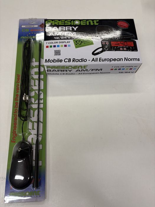 Zestaw CB Radio President Barry AM/FM 12/24V + Antena President Virginia | JAK NOWY!