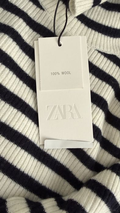 golf Zara 100% wełna – czarno-kremowe paski – rozmiar M