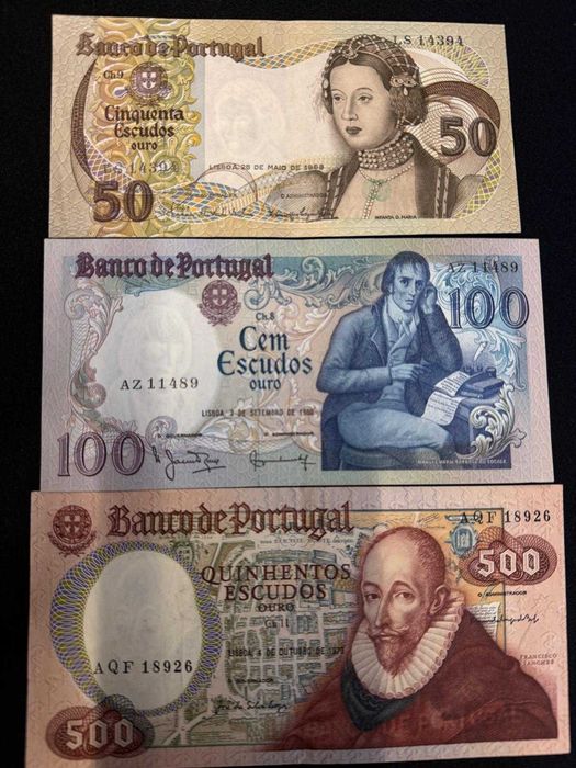 Coleção de Notas Antigas de Escudos – Várias Séries e Valores