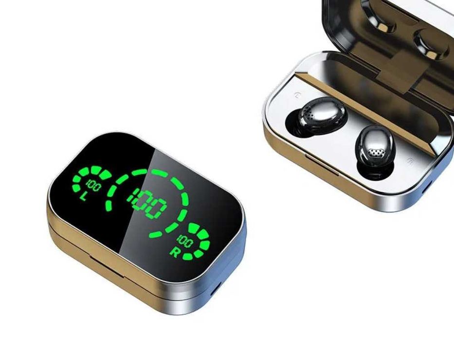 Słuchawki douszne bluetooth bezprzewodowe z etui ładującym led i mikro