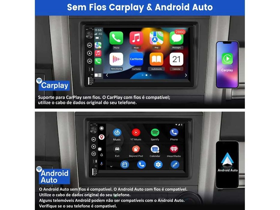 Rádio Android Carro 2din Carplay Android Auto