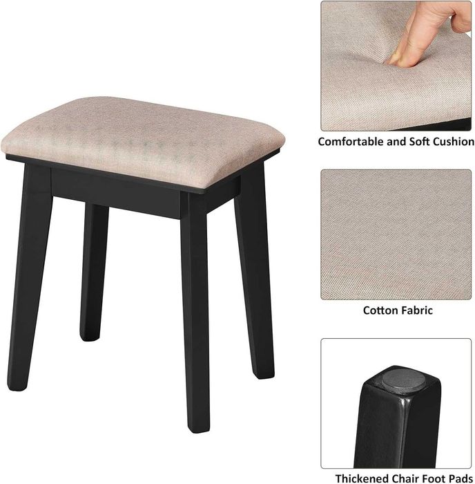 Toucador de maquilhagem com espelho LED, gavetas, prateleiras e banco