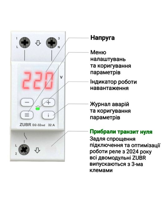 Реле напруги ,ZUBR D2-40/50/63red