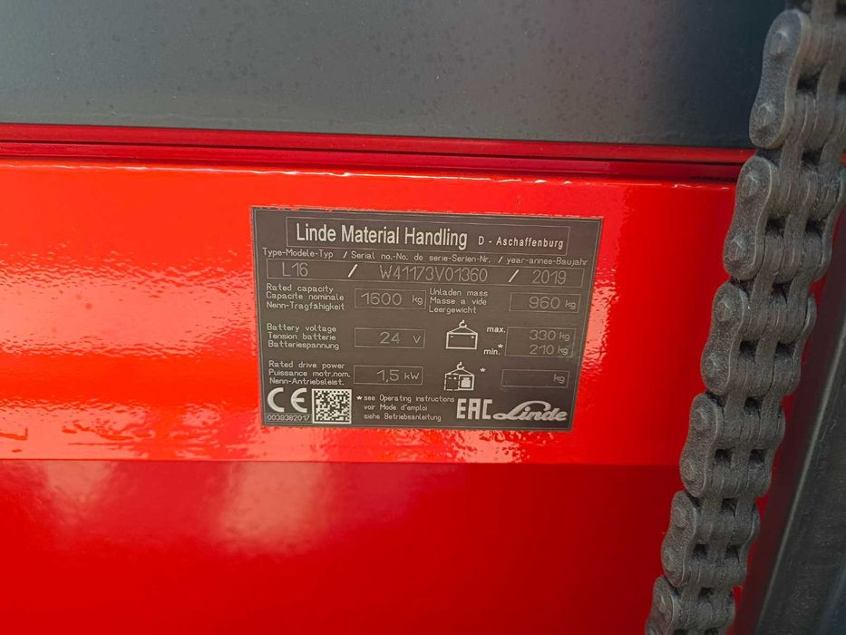 Штабелер Електро Навантажувач 1177 Linde L16 1,6 т 2,33м 2019