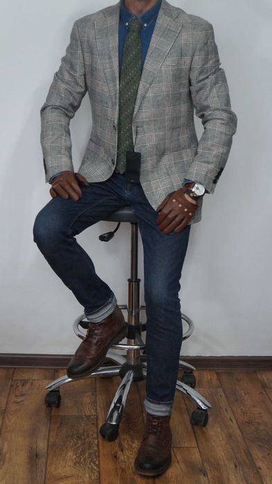 Nowa Wełniana Marynarka Vistula Super Slim 182/100 Szara Krata Wool