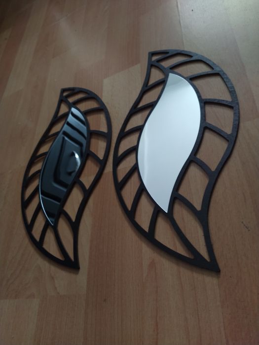 Lusterka ścienne dwa w zestawie z drewna ręcznie robione 30 cm czarne