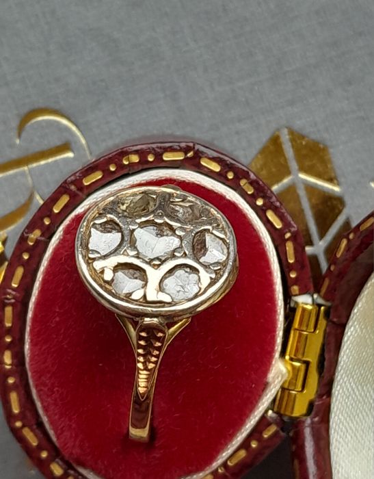 R.13 Pierścionek Art Deco Złoto 750 Diamenty Srebro WYCENA