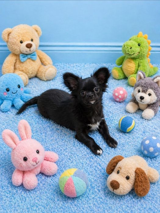 chihuahua macho de pêlo comprido completamente vacinado