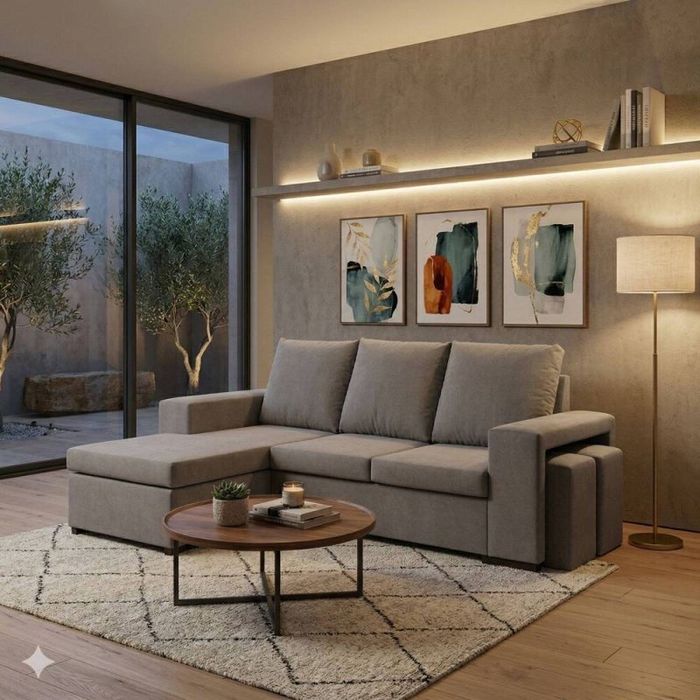Sofá chaise lounge 2 puffs