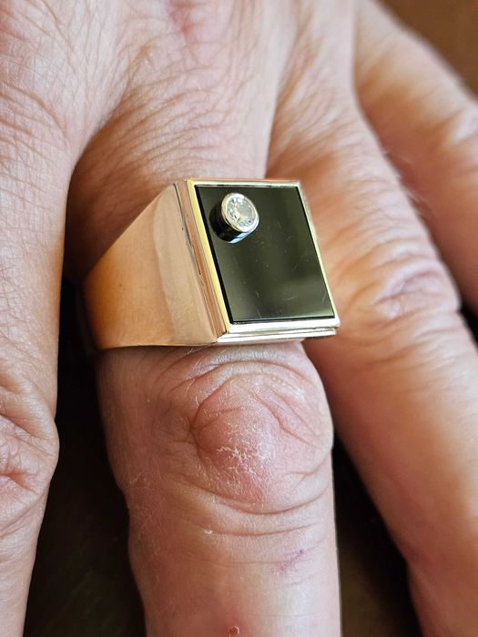 sygnet złoty 585 14k  r33 onyks + diament  *NOWY*