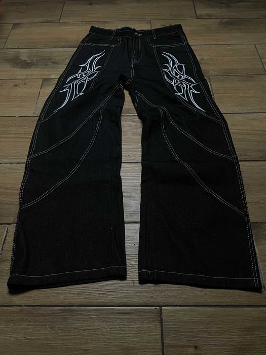 Black Tribal Stitch Baggy Jeans L