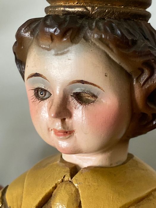 Menino Jesus Salvador do Mundo Madeira Antigo 35 cm