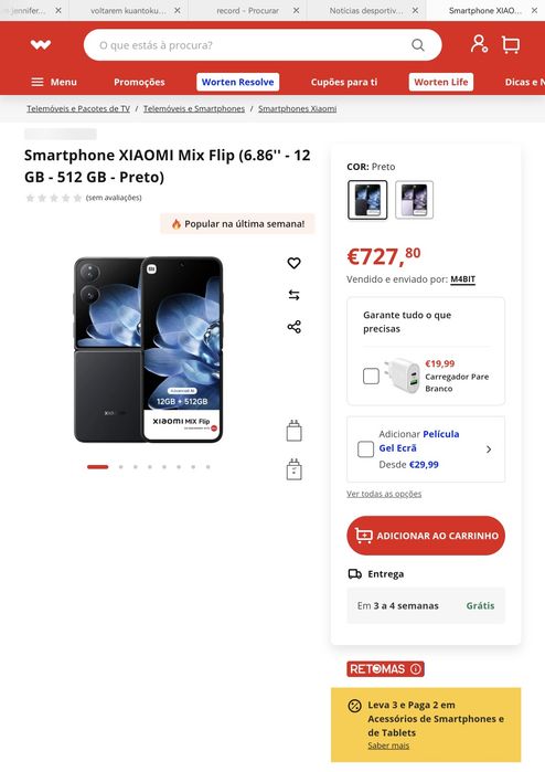Xiaomi mix flip 5g, 512gb/16gb, ecrã 6.9+ 4.0, infravermelhos, caixa, acessórios, bateria 100%
