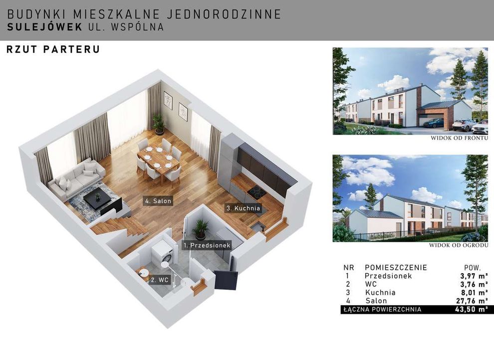 1/2 bliźniaka 85,53 m² z 2 m. postojowymi – Sulejówek ul. Wspólna