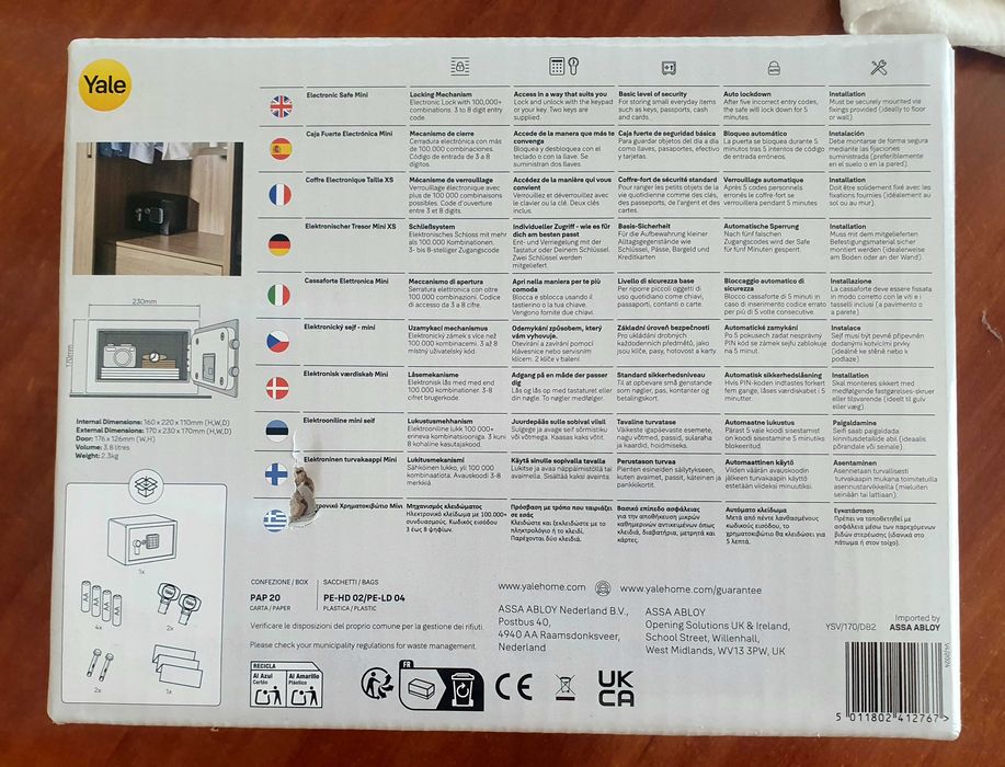 Sejf Mini Yale YSV/170/DB2, idealny na kosztowności