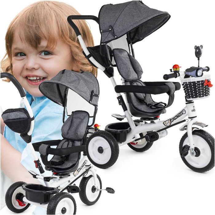 Rowerek trójkołowy dziecięcy 3w1 obrotowy Biały, Czarny, Szary