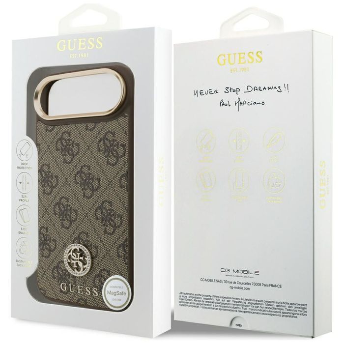 Guess Futerał Do Iphone 17 Air Magsafe (Pu W/ 4G Strass Logo) Brązowy