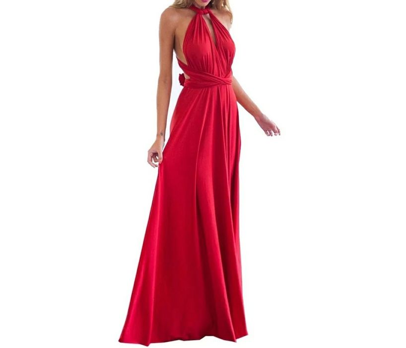 Czerwona sukienka z możliwością różnych wiązań