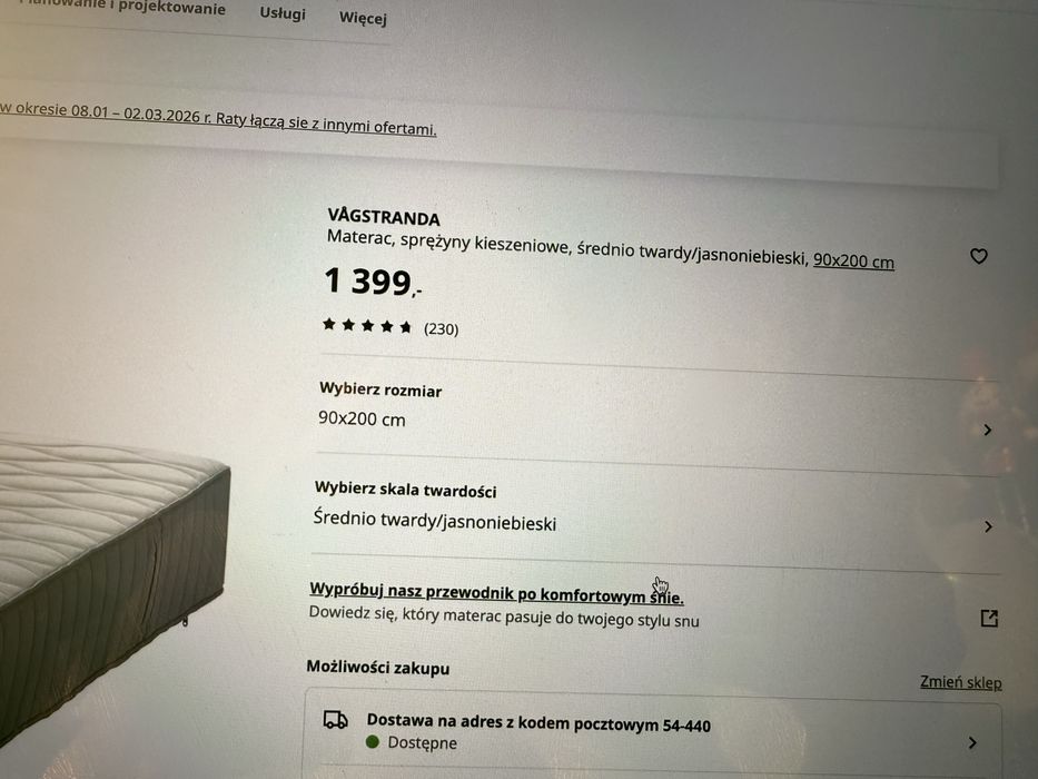 Materac IKEA  VAGSTRANDA   90x200 NOWY