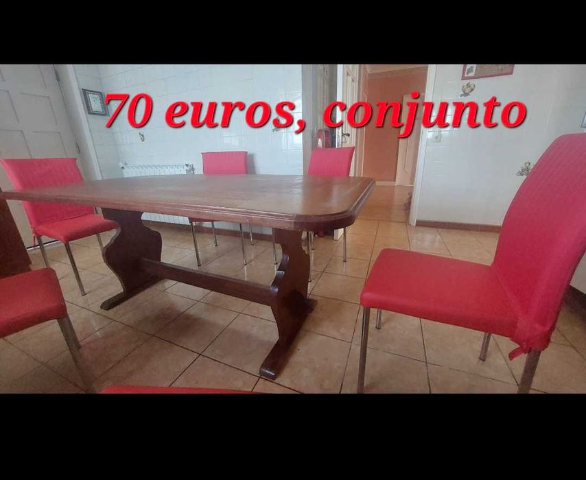 Conjunto mesa madeira  e  6 cadeiras  para desocupar