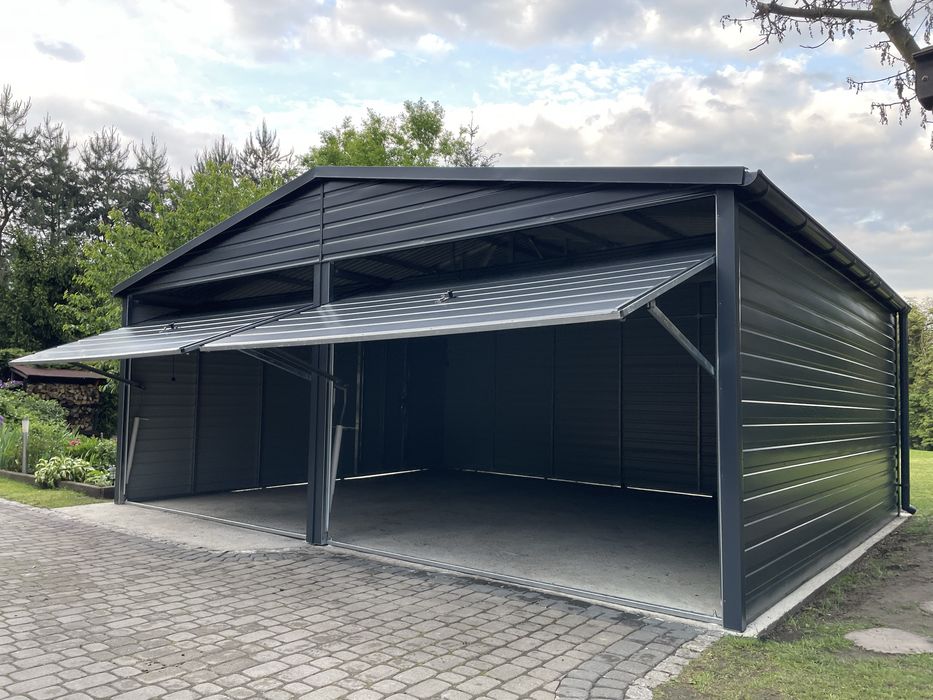 Garaż blaszany 6x5 grafit, antracyt. PROFIL OCYKOWANY.