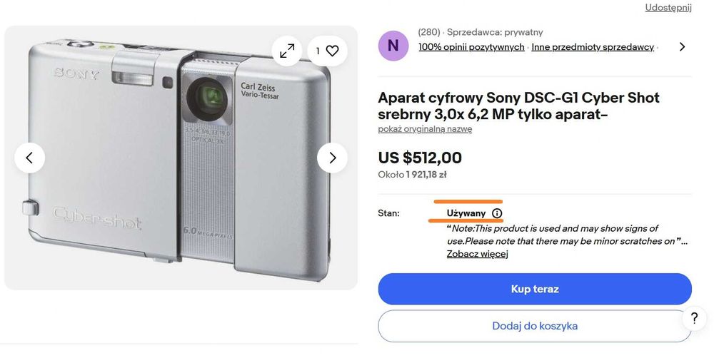 Aparat Sony DSC-G1 Cyber-Shot + Carls Zeiss Walkman® 2GB WiFi UNIKAT !