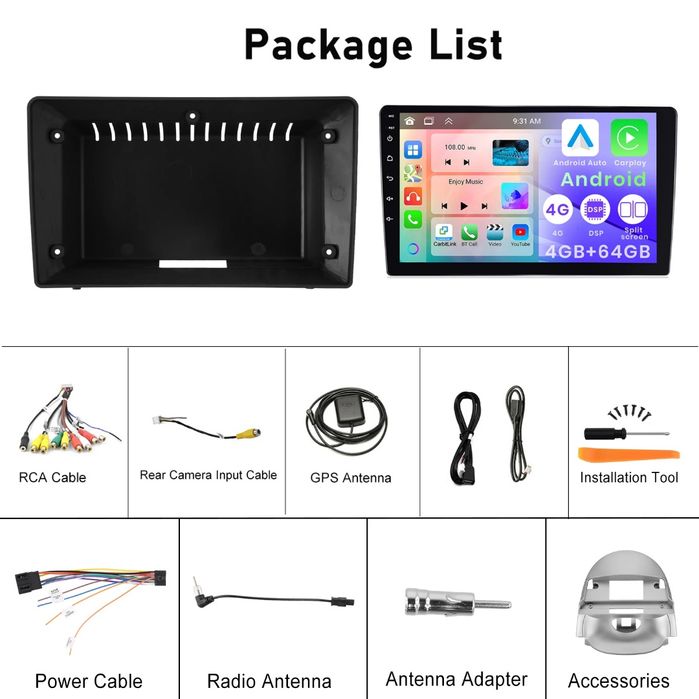 Rádio 9" Android Citroen C2 Peugeot 206 Carplay GPS wifi Bluetooth