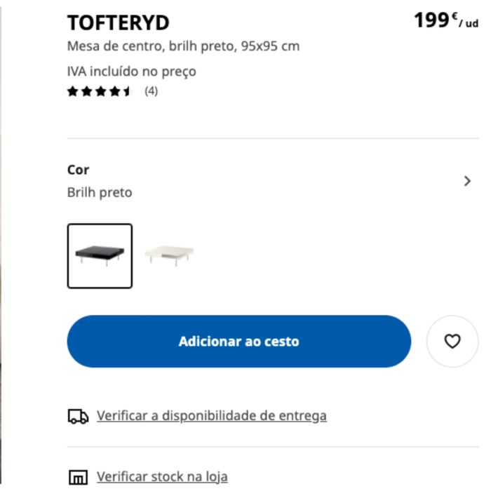 Mesa de Centro Preto Piano