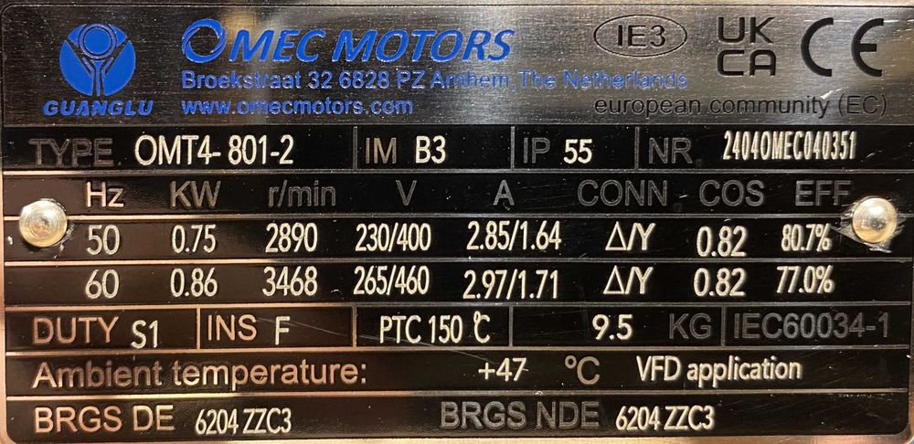 silnik elektryczny 0,75kW 2890obr. 3fazowy IE3