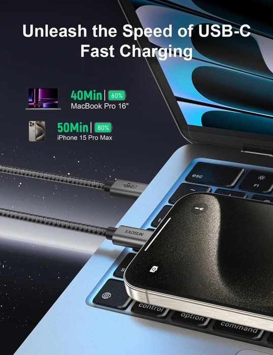 XAOSUN 240 W kabel USB C na USB C, do szybkiego ładowania 1m