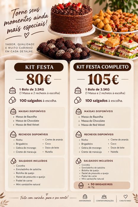 Bolos, doces  e salgados